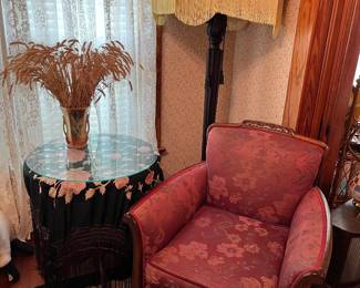 Chair, floor round side table all in main house