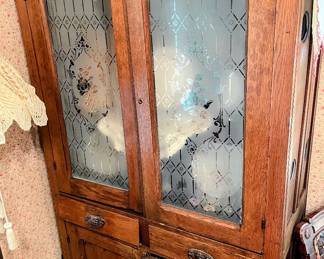Pie safe with etched glass cabinet doors in Main House