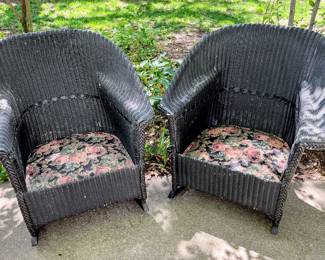Black wicker rockers in garage