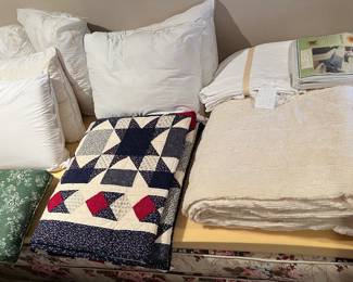 Bed Linnens, Chanel, bedspread, bed, pillows, quilt in guest house