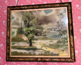 Antique framed pastel in main house