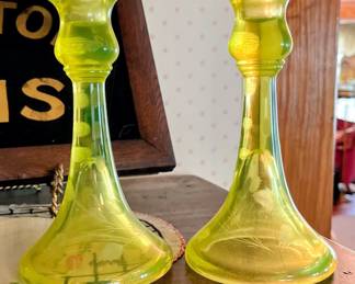 Antique uranium glass candlesticks in main house