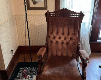 Antique glider style rocker and floor lamp in main house