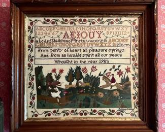 Antique cross stitched/needlepoint sampler in main house