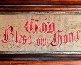 Antique framed needlepoint on punch paper in main house