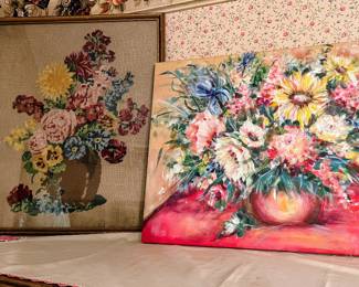 Vintage needlepoint & original painting in main house