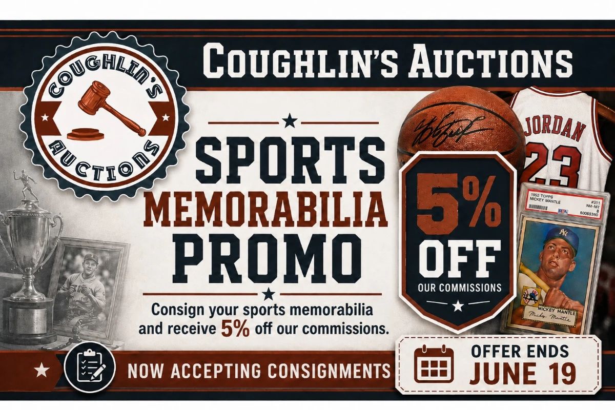 Consign your sports memorabilia with by June 19th and save 5% off our commission rates! Contact us at 586-210-8318 for more info!