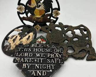Lot Of 4 Vintage Hand Painted Iron Trivets