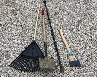 Shovel, Axe, Rake, Post Hole Digger