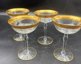 Antique Coupe Glasses With Gold Embossing