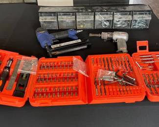 Campbell and Hauser brad nailerstapler and air chisel plus assorted hand tools