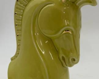 Vintage Chartreuse Art Pottery Horse Head Vase