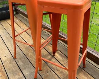 Set Of 2 Orange Metal Barstools