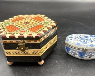 Wooden Music Box And Porcelain Ring Box