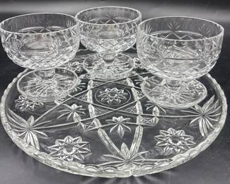 Cut Glass Serving Plate And Sherbet Glasses