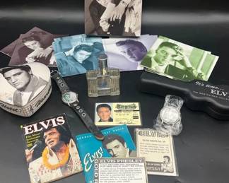 Elvis Vanity Bottle, Watches, Note Cards, And Jewelry Box