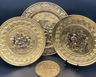 Hammered Brass Vintage Decorative Wall Plates Marked England