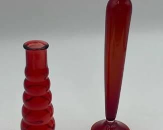 Vintage Red Glass Stem Vases