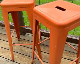 Lot Of 2 Orange Metal Barstools