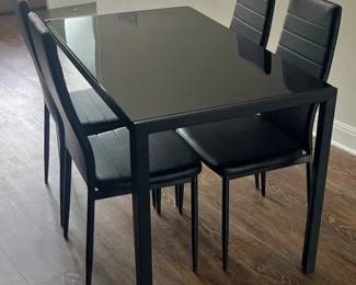 Modern 5 Piece Dining Set Black Glass Table With Matching Chairs