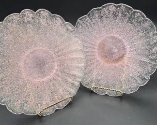 Vintage Pink Fratelli Toso Murano Glass Flower Plates