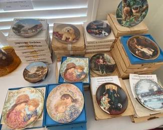 Variety of Collectible Fine China Plates w/Certificates of Authenticity. Edwin M. Knowles: Mother's Day Collection, Field Puppies, Birds. Gone with the Wind Collection. Then King & I Series. Norman Rockwell: "The Ones We Love Collection. Bing & Grondahl, Copenhagen Collection. Seltman Weiden Collection - Leuckel's Idyllic Village Life.