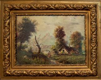 Vintage Print on Cardboard  Antique Frame