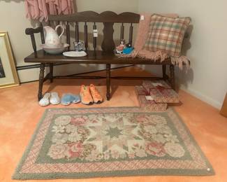 Rugs, Wooden Bench, Clothing, Decorative Pillows, Ceramic Pitcher