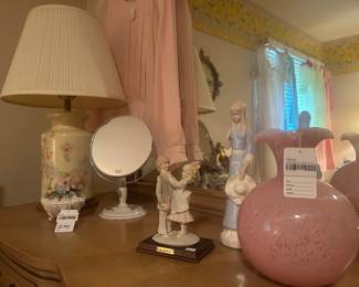 Pink Murano Ruffle Vase, Vanity Mirror, Misc Figurines