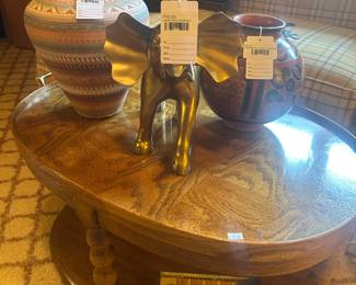 Large Brass Elephant, Wooden Coffee Table