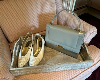 Handled Wooden Tray, Women's Shoes, Purses