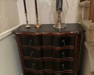 Ethan Allen "Lucca" Serpentine 4 Drawer Chest, Brass Candle Holders