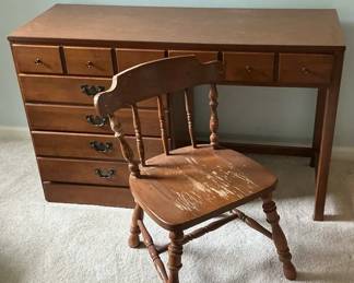 Vintage Wooden Desk And Chair