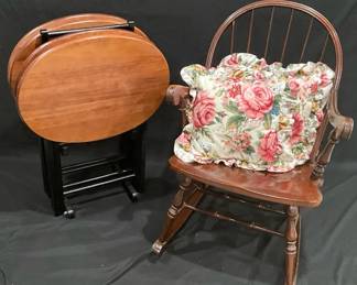 Wooden Rocking Chair And Tray Tables