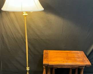 Wooden Nesting Tables And Brass Floor Lamp