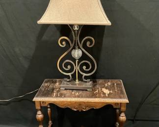 Metal Table Lamp And Wooden Table