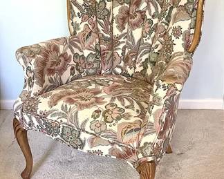Floral Armchair With Wooden Accents