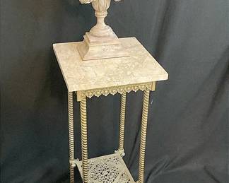 Victorian Marble Top Table And Hanging European Styled Urn