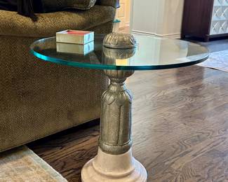 Pair of Marble, Zinc and Glass Side Tables