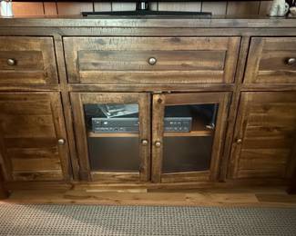 Rustic Solid Wood Media Console with Glass Doors