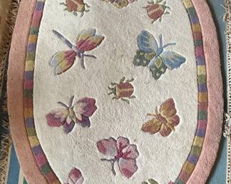 Oval Floral and Butterfly Hooked Rug