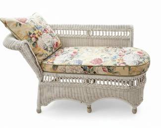 Henry Link White Wicker Loveseat with Floral Cushions