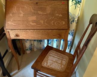 Tiger Oak Slant Front Secretary Desk with Chair