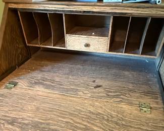 Tiger Oak Slant Front Secretary Desk with Chair