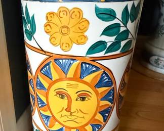 Italian Majolica Sunburst Umbrella Stand