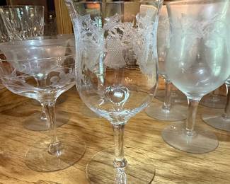 Central Glass Thistle Etched Stemware Set