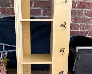 Yellow Wooden Wall Shelf with Hooks