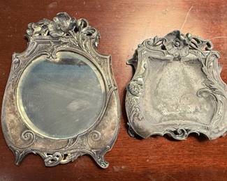 Art Nouveau Style Silver-Plated Trinket Box and Mirror Set