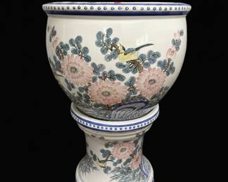 Chinese Porcelain Fishbowl Planter with Pedestal