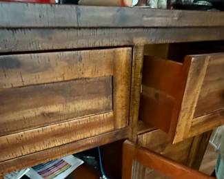 Rustic Solid Wood Media Console with Glass Doors